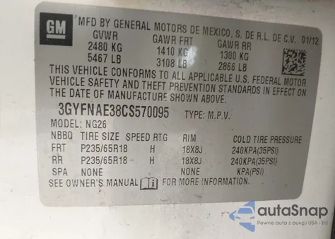 2012 Cadillac Srx Luxury Collection from USA, damaged, VIN 3GYFNAE38CS570095